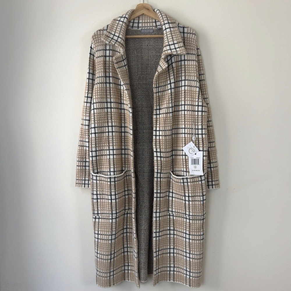 NWT Evolution Plaid Tan Coatigan Cardigan Coat - Small